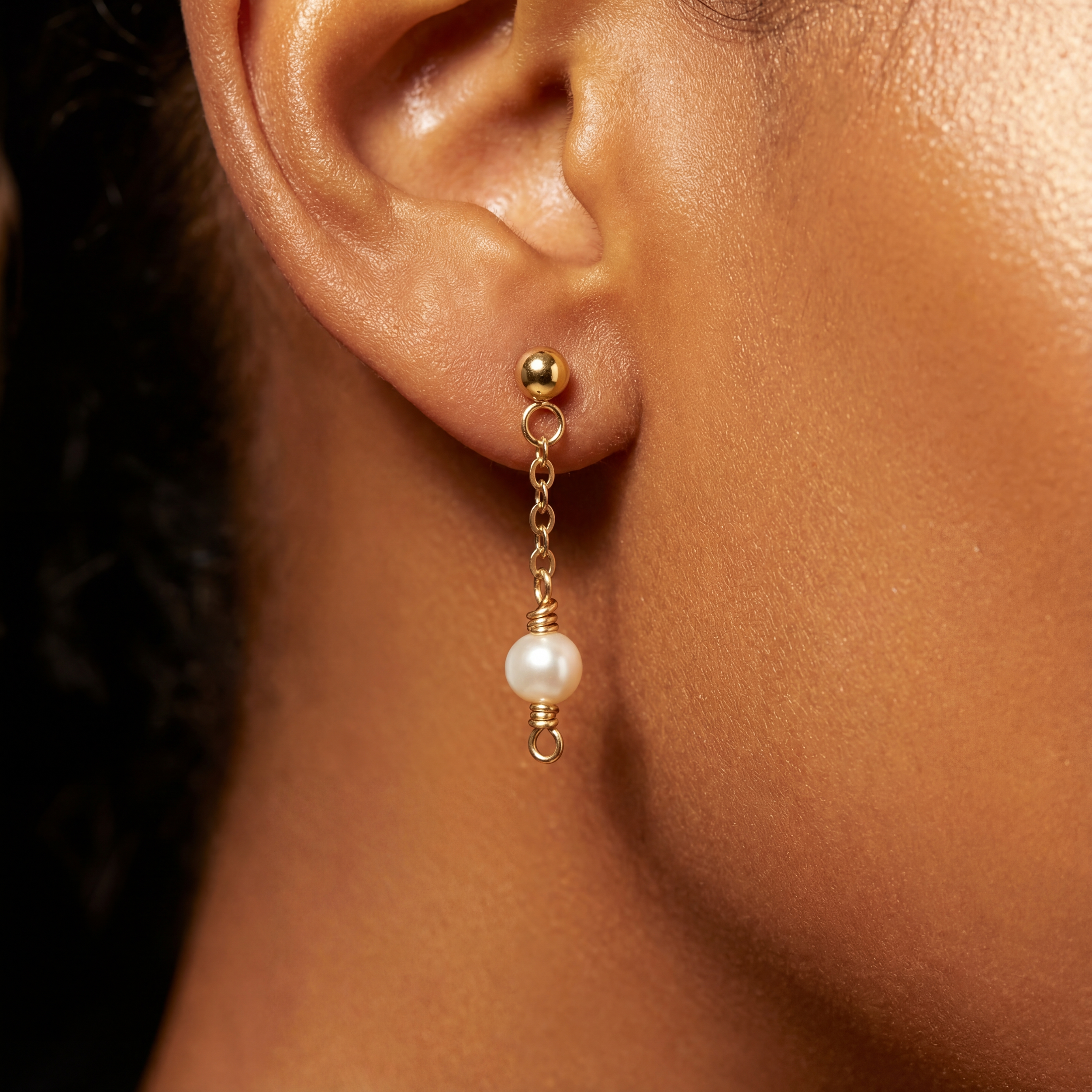 The Pearl Drop Stud Earrings - Gold