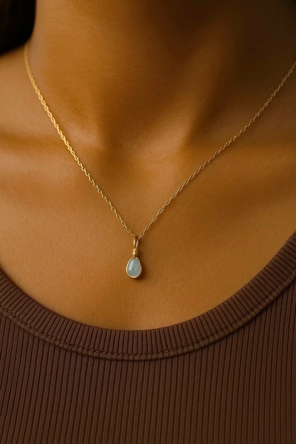 The Aquamarine Crystal Nugget Wrap Necklace - Gold