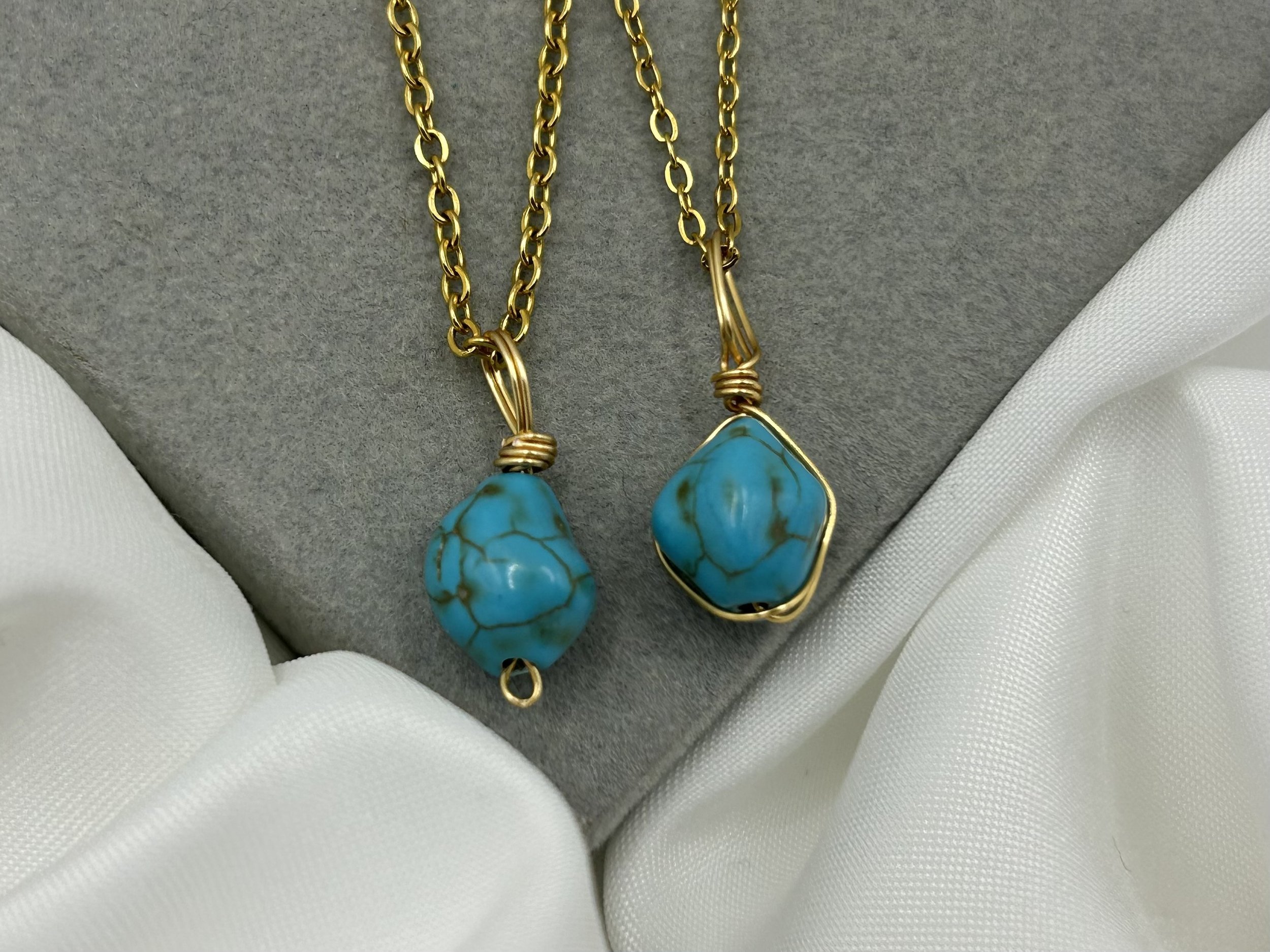 The Turquoise Crystal Nugget Necklaces - Gold
