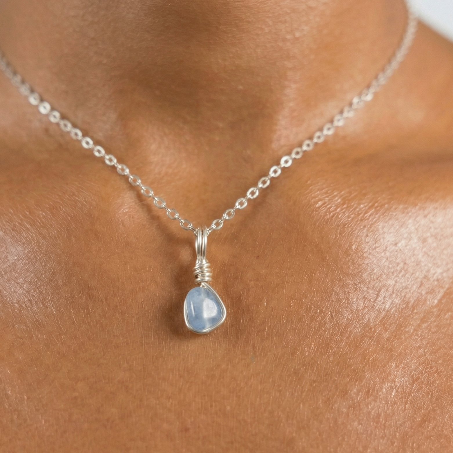 The Aquamarine Crystal Nugget Wrap Necklace - Silver