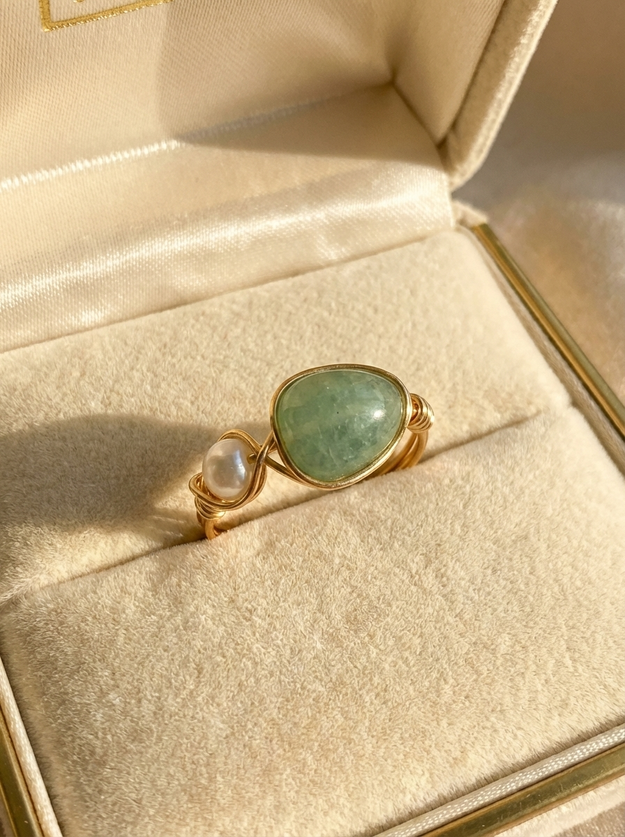 The Green Aventurine & Pearl Wrap Ring