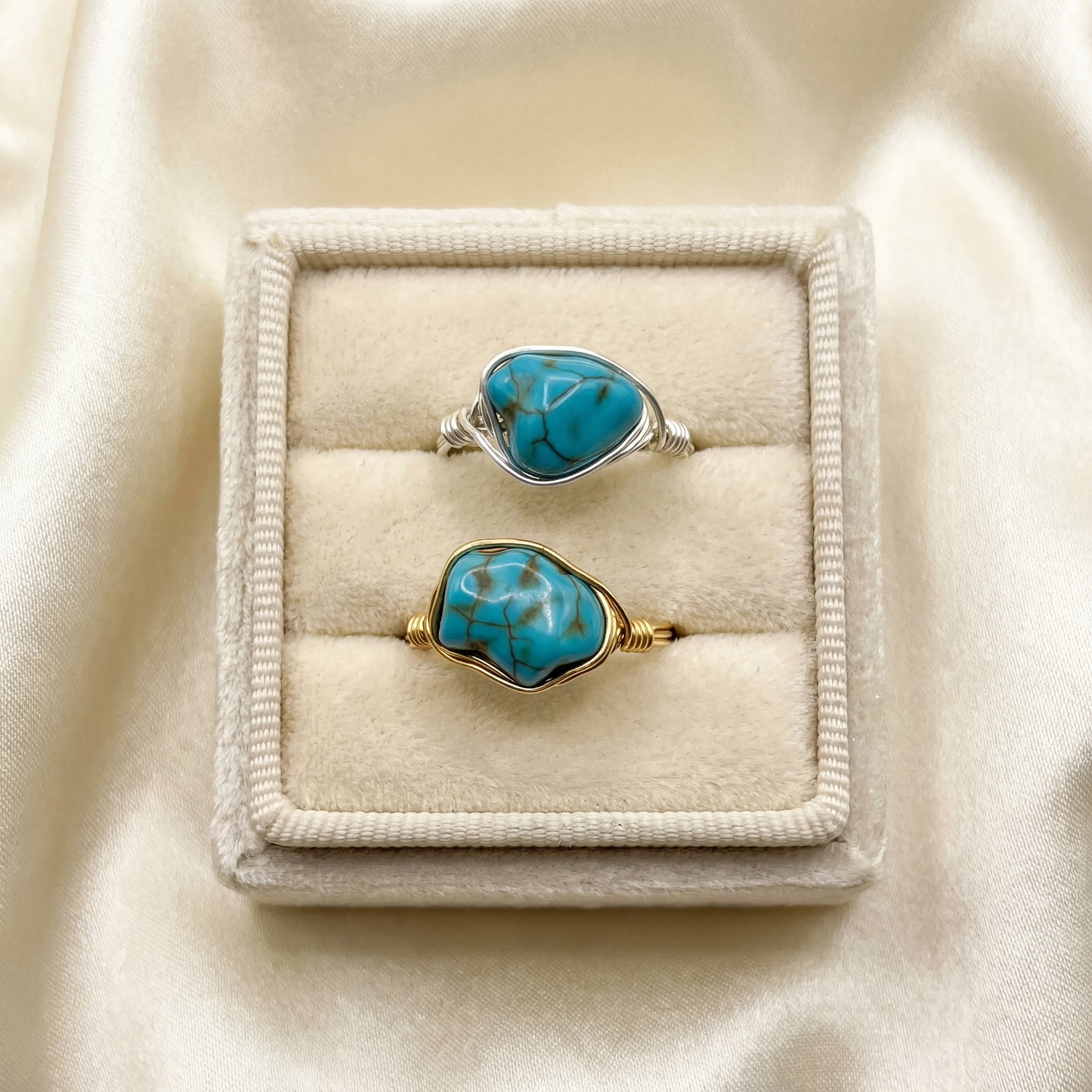 The Chunky Turquoise Crystal Ring - Silver Gold