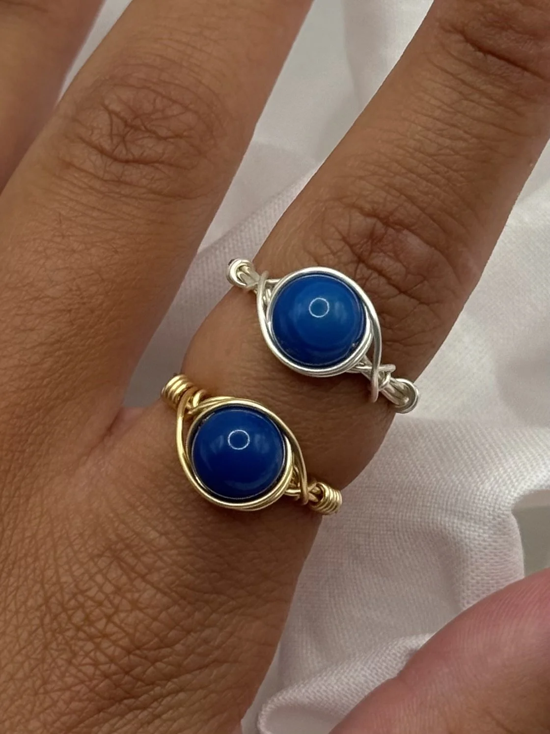 The Blue Agate Crystal Sphere Rings - Gold Silver