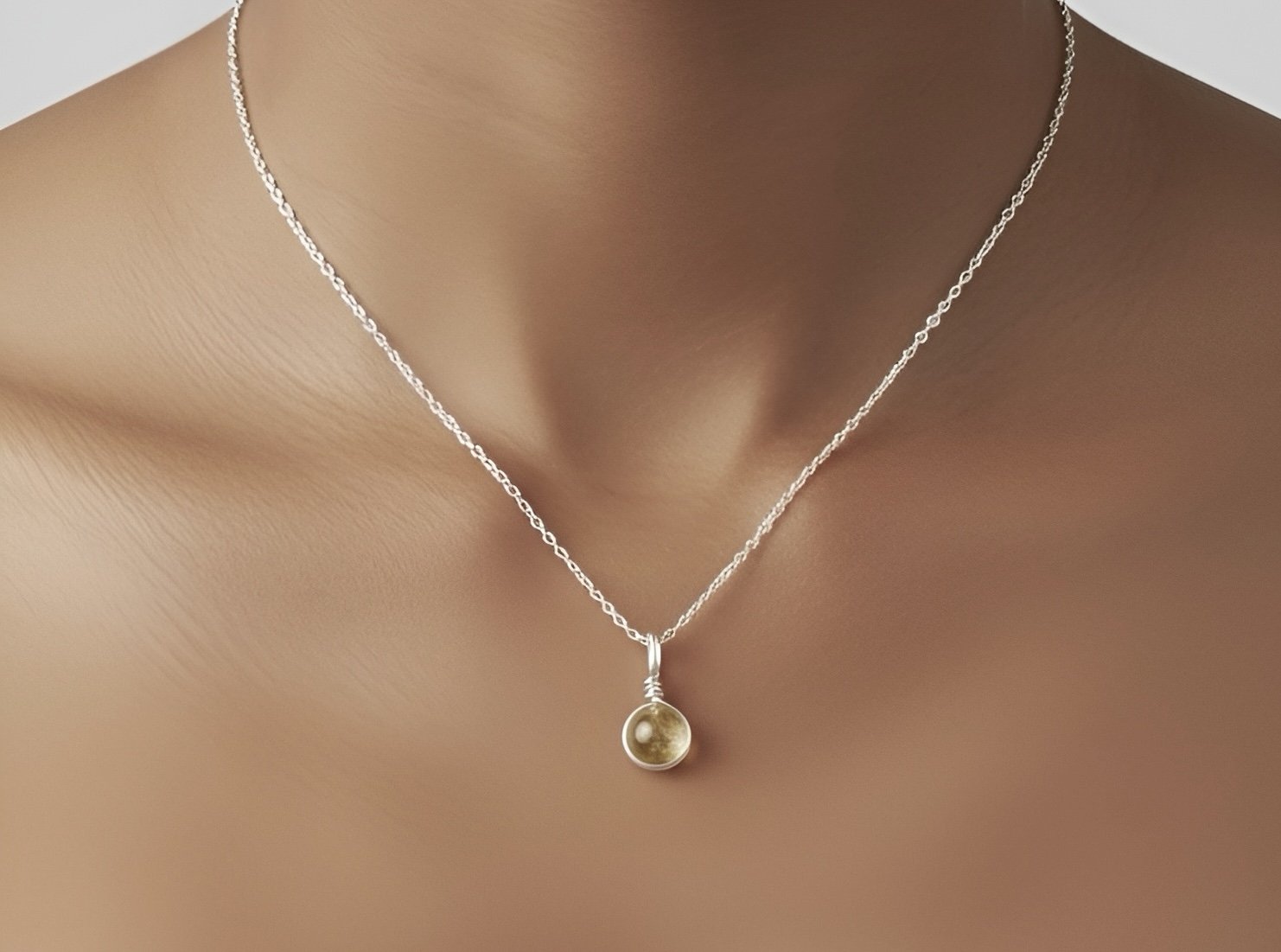 The Citrine Crystal Sphere Necklace - Silver
