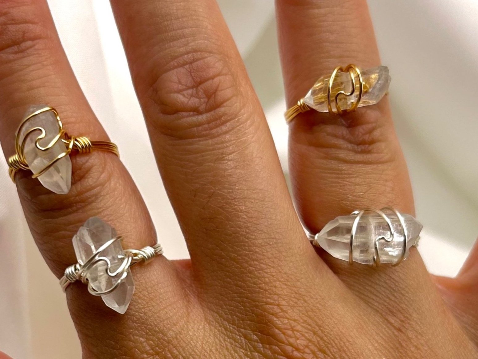The Clear Quartz Crystal Point Rings - Gold Silver