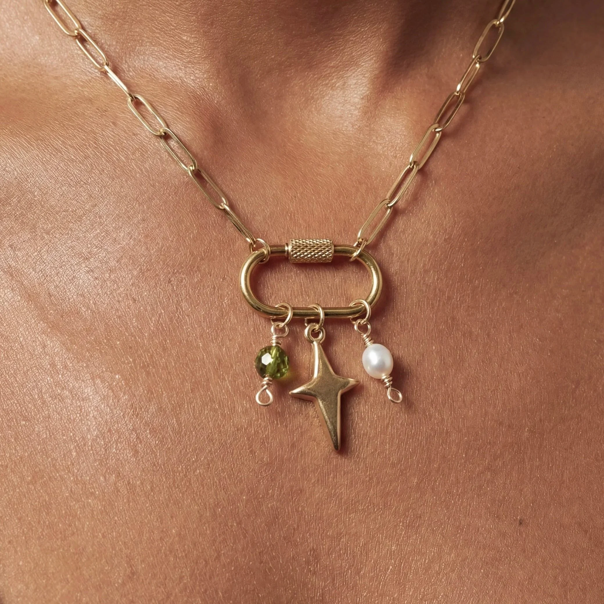 The Nova Carabiner Charm Necklace - Gold