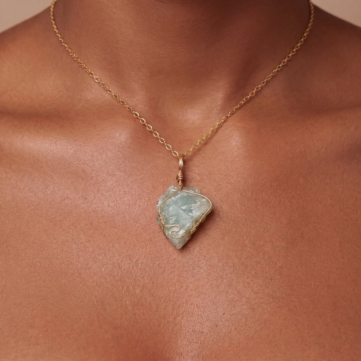The Chunky Raw Aquamarine Crystal Necklace - Gold