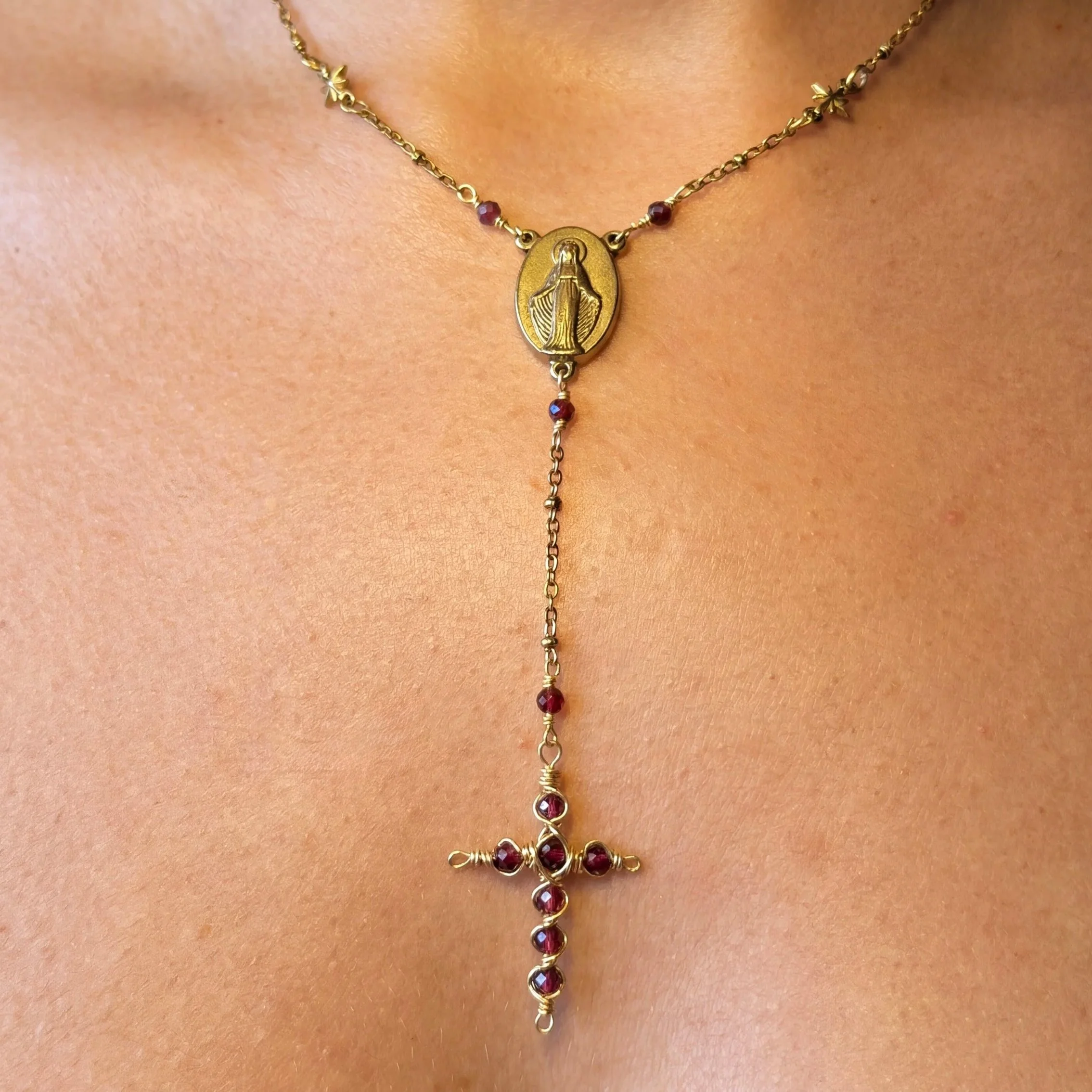 The Garnet Cross Rosary Necklace