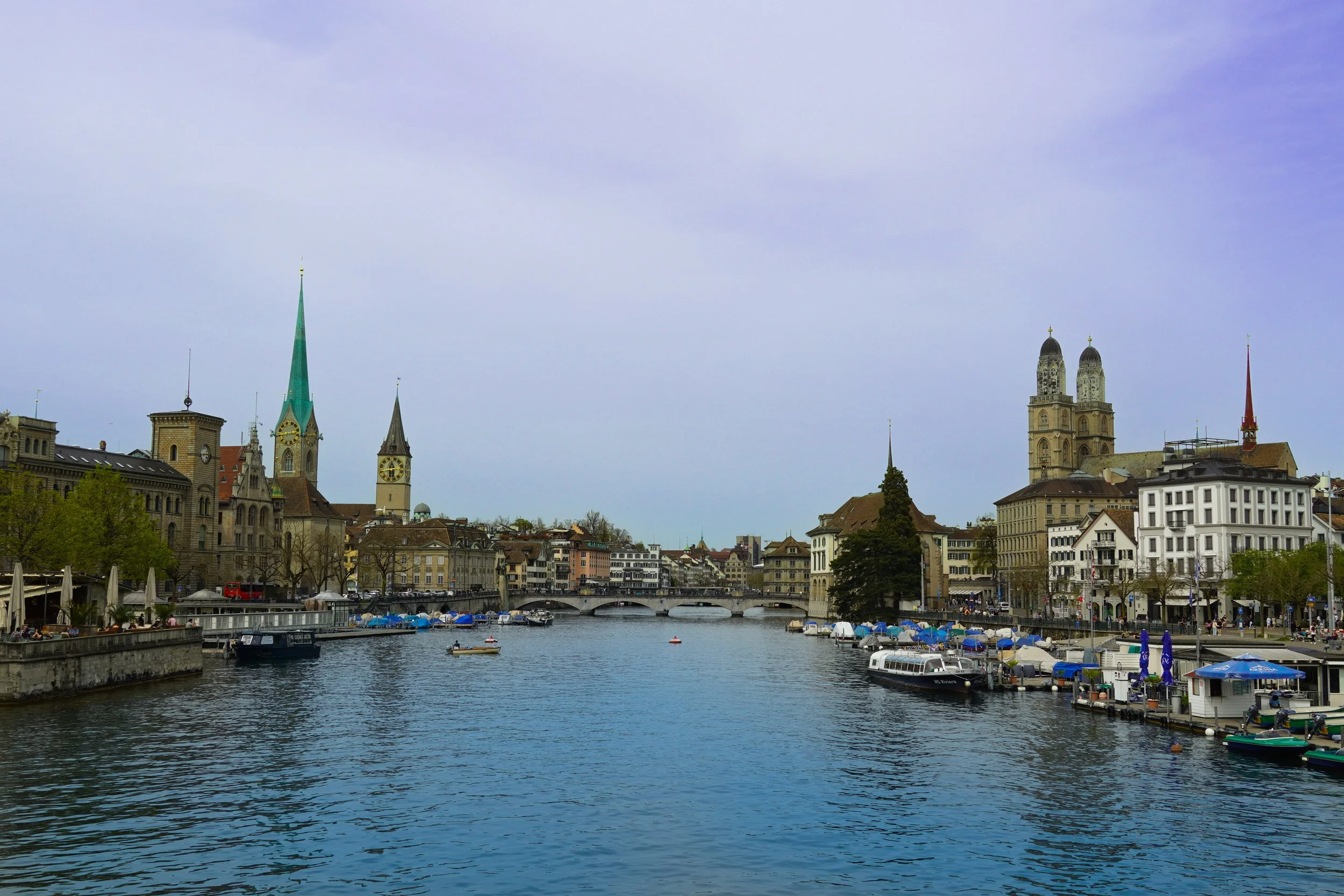 Skyline view of Zurich, Switzerland from the Quaibrucke