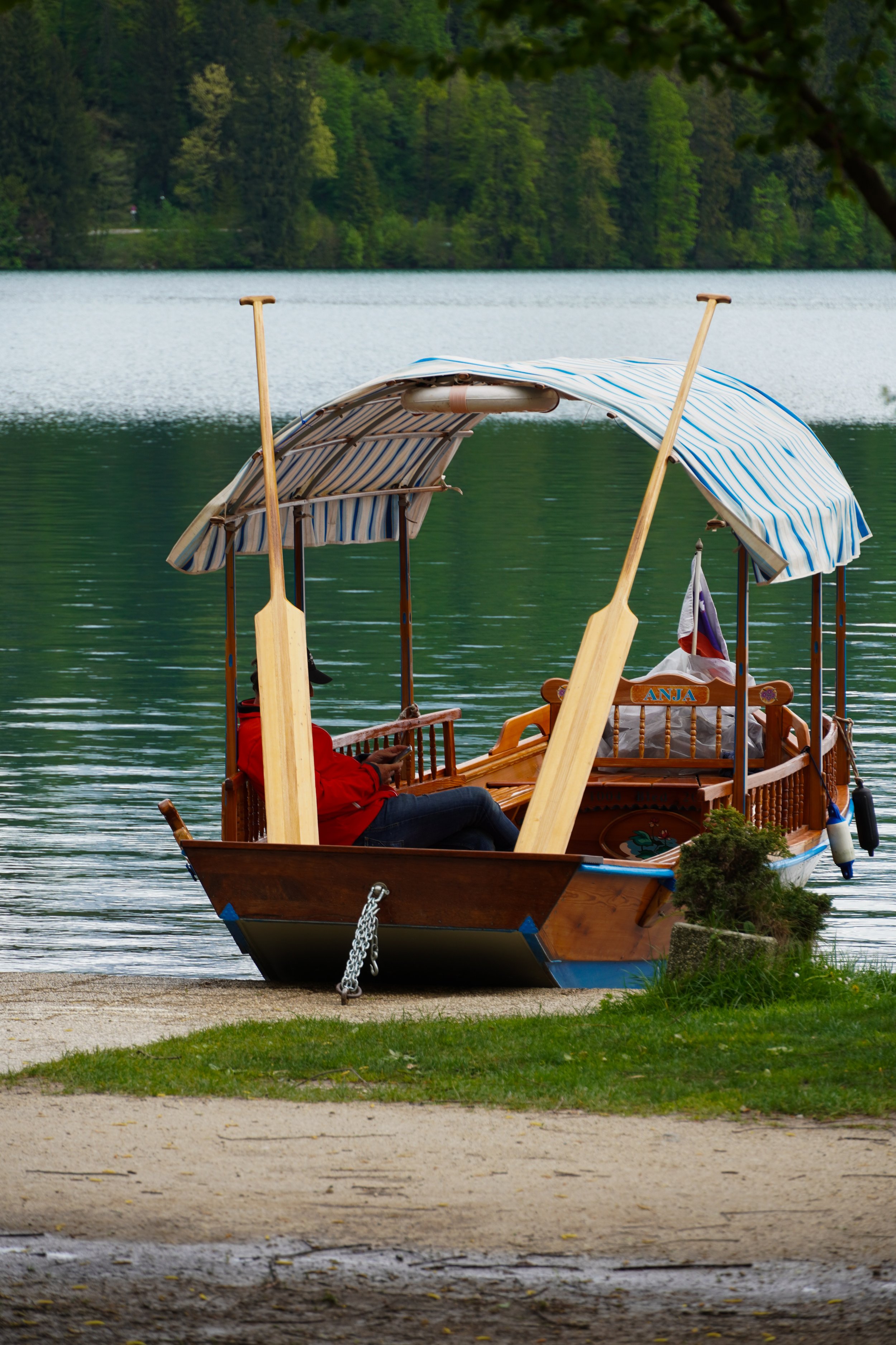 Oars in a Pletna Boat on Lake Bled, Slovenia. April 2024.