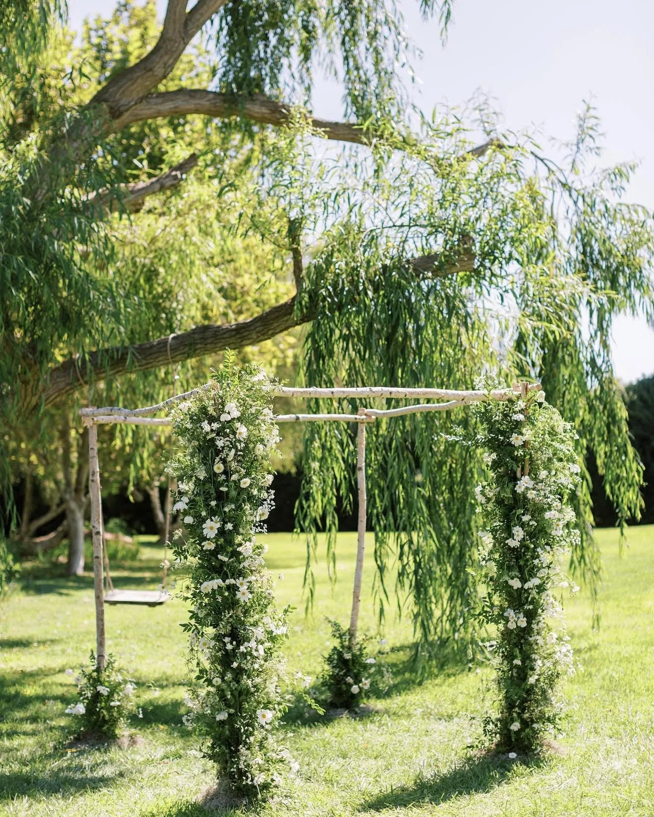 White Birch Wood Chuppah with Stands (Second Option)