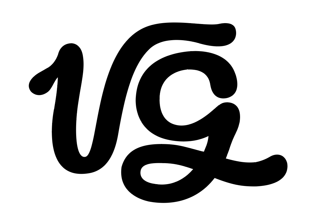 Calligraphy letters "vg" in black on a white background.