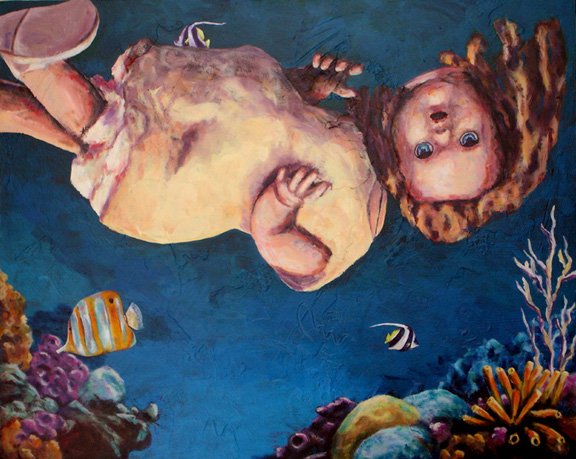 Swimming with the Sharks / Acrylic on Panel, 30"x24"