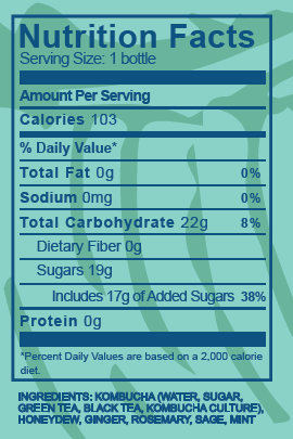 Nutrition Facts for Herbal Ginger Craft Kombucha