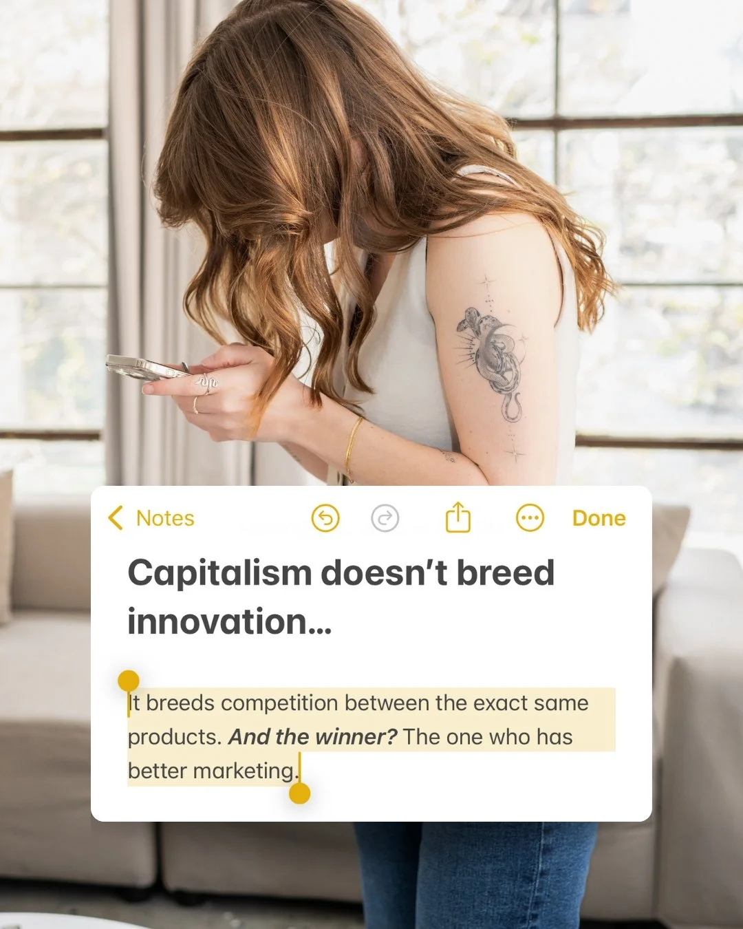 I&rsquo;ve been struggling with an internal dialogue the past few months about what it&rsquo;s like to be a marketer in a capitalist hell scape. 

I constantly wonder&hellip;

&hellip; am I a part of the problem?
&hellip; does capitalism really benef