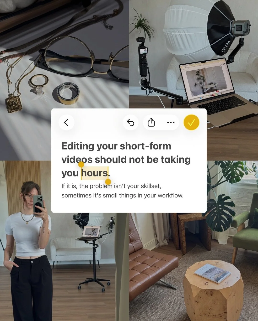 I spent a long time thinking I was just bad at editing videos because of how long it took me...

Turns out I wasn&rsquo;t bad at editing, I just had a really fucked up workflow.

I was editing on my phone.&nbsp;

I was perfecting things nobody was go