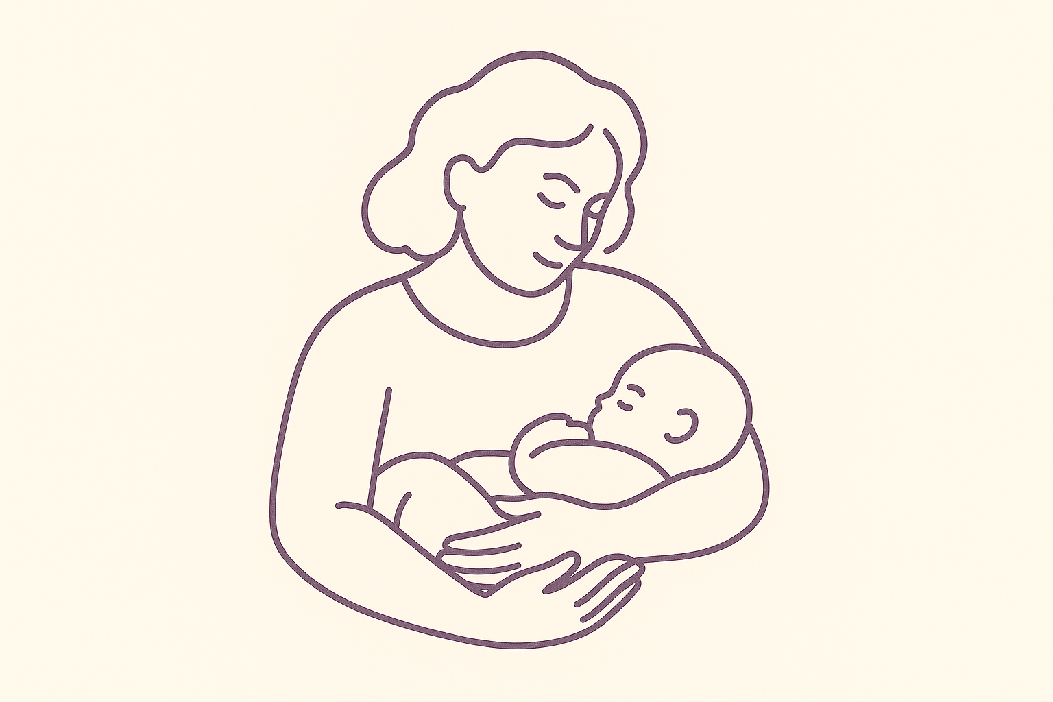 Line drawing of a woman holding a baby in her arms