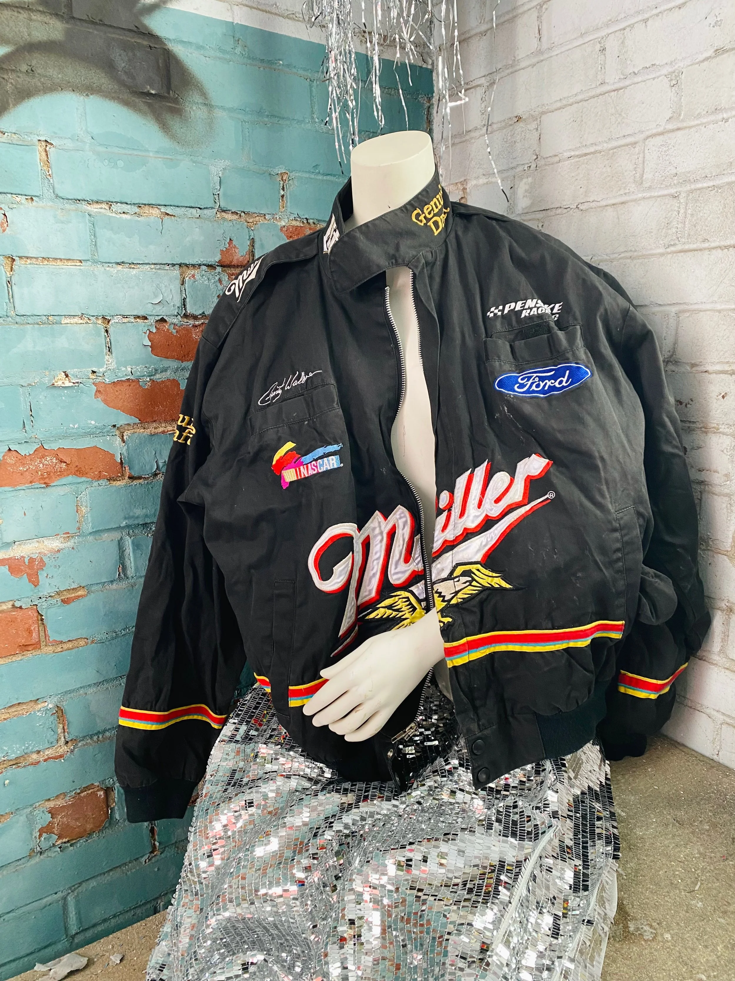 Rusty Wallace Vintage Miller Lite Jacket Leather Jacket Miller