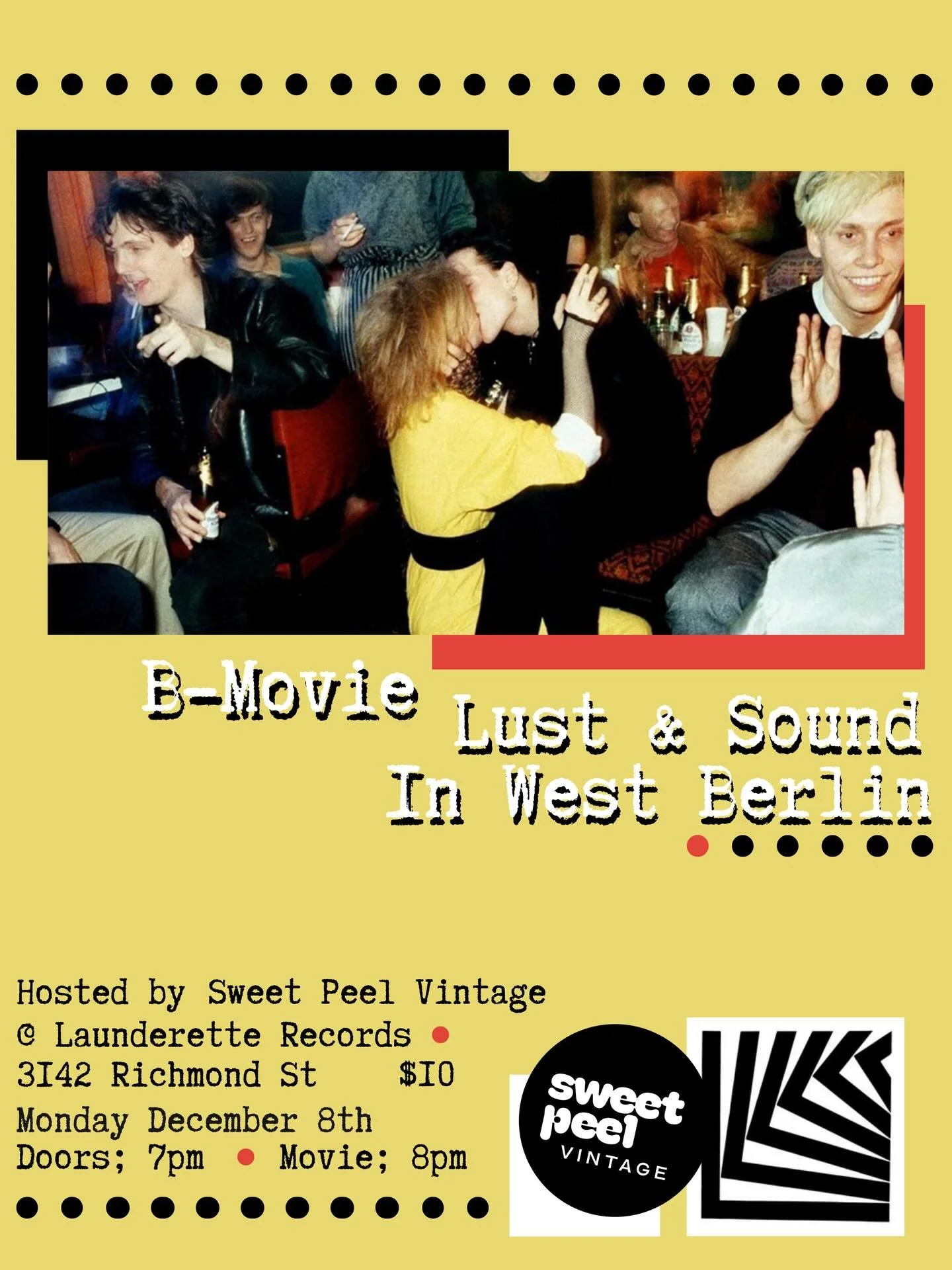 Come join us, Monday December 8th as we take over @launderette.records space for a showing of B-Movie Lust &amp; Sound in West Berlin.

When : Monday December 8th
Where : 3152 Richmond Street
Doors at 7pm Movie at 8pm 
Purchase ticket via hand stamp 