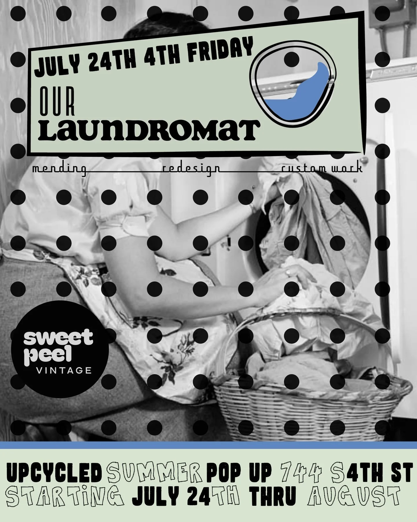 Here is our next feature for Fourth Friday on July 24th will be @our_laundromat. This pop up will include a collection of up-cycled vintage pieces and more 🖤.