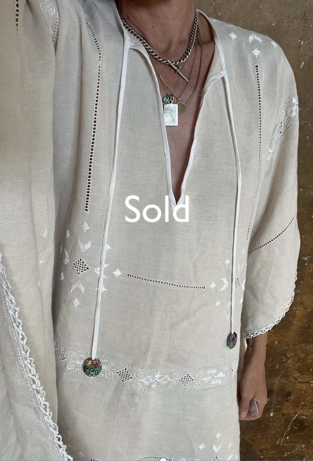 Lefkara linen poncho kaftan, size 8-14