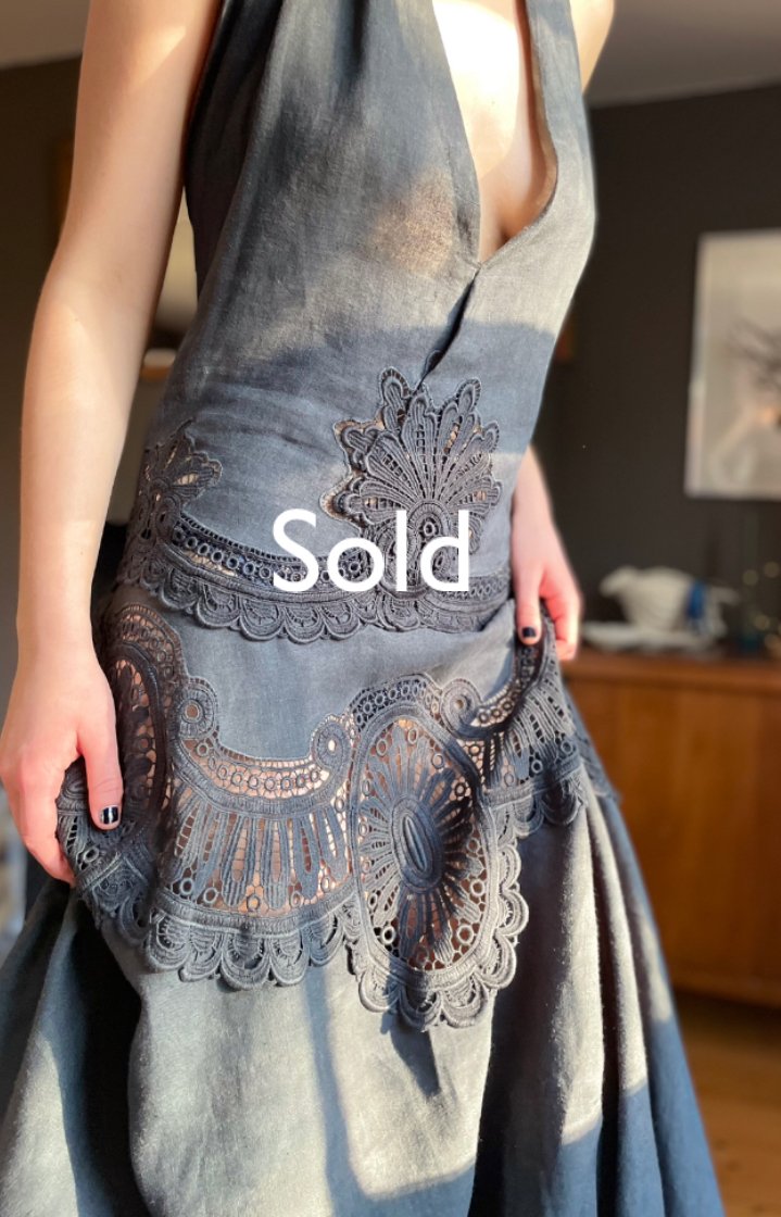 Overdyed guipure lace halter-neck dress, size 10