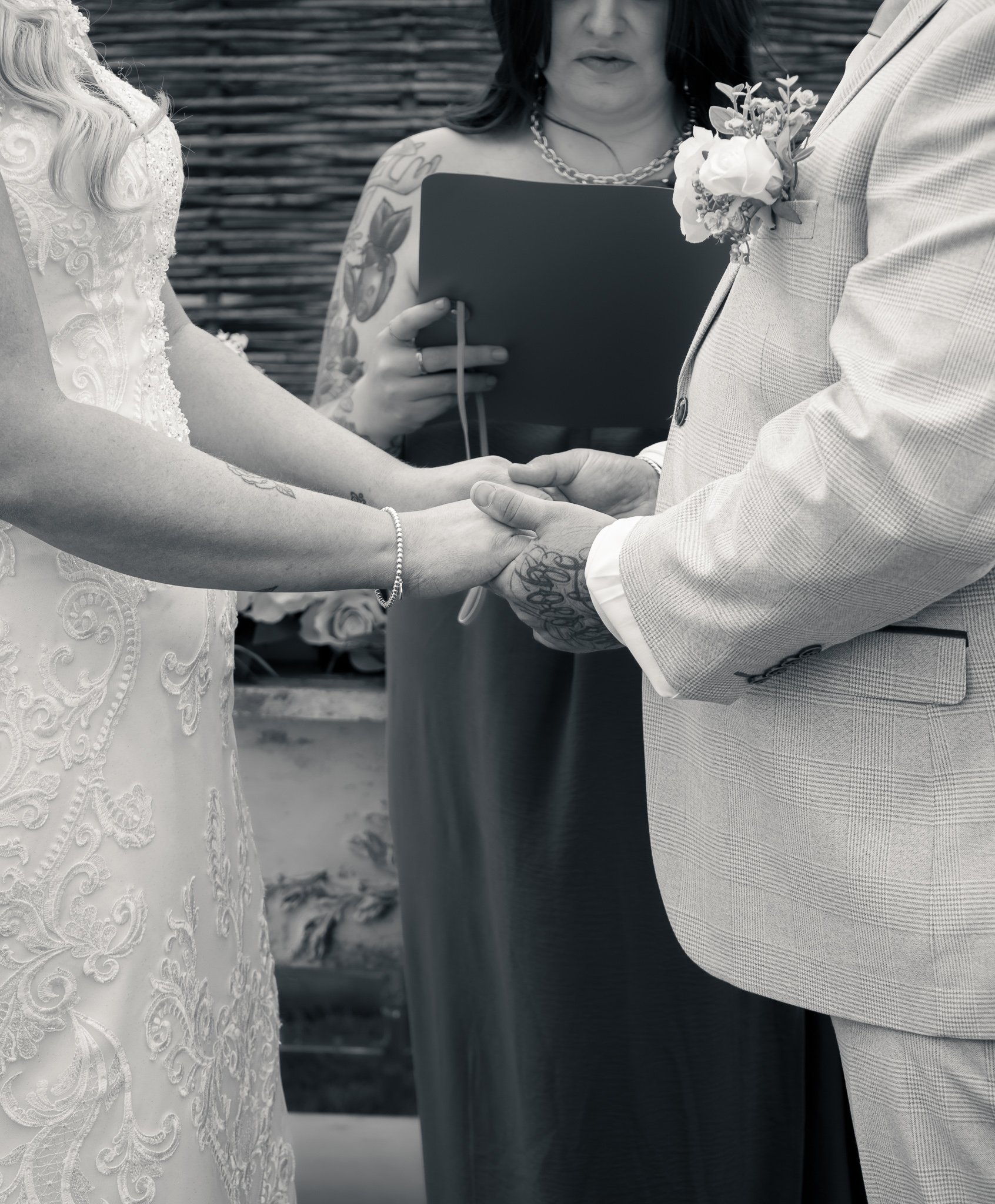 Wedding ceremony, exchanging of vows, rings on, bride and groom, The Orchard, Maidstone