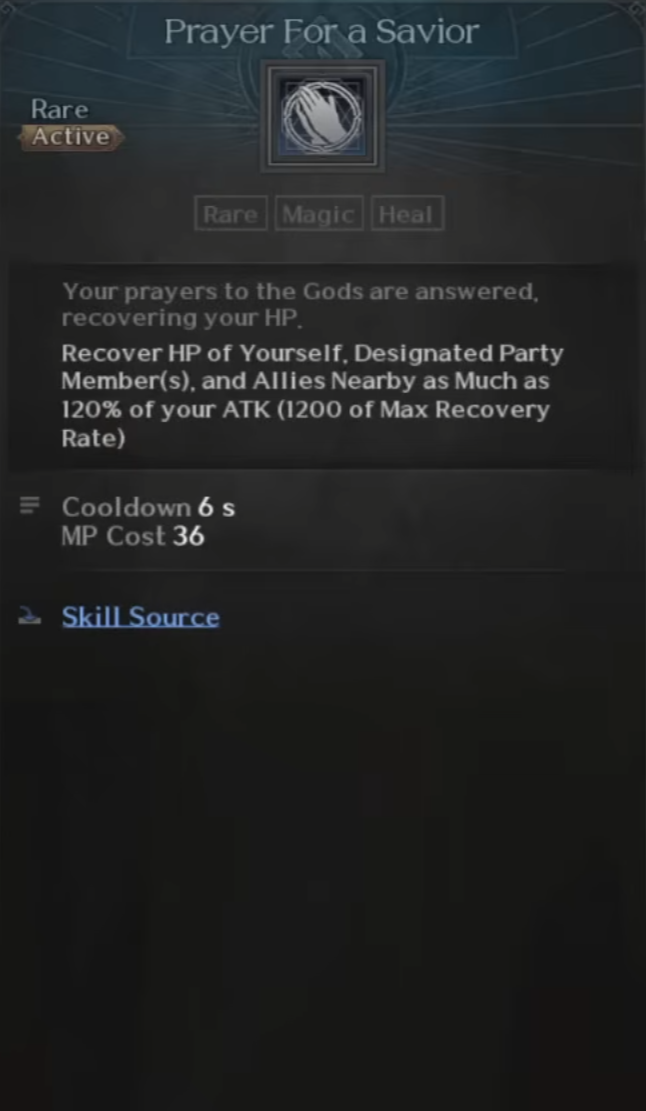 Divine Caster, Healer, Skills, Prayer For a Savior