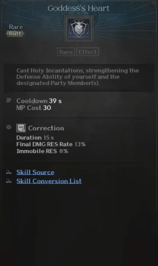 Divine Caster, Healer, Skills, Goddess Heart