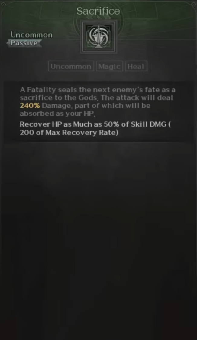 Divine Caster, Healer, Skills, Sacrifice