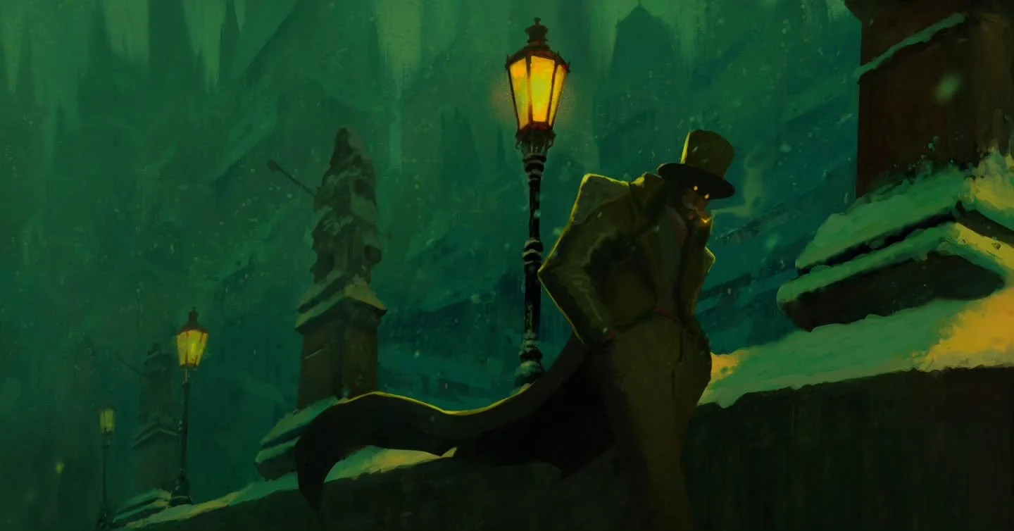 "What lurks under her dark skies? With the morning, they are lost...

What worlds undreamed of lie around us in our sleep,
That yet we may not know?"

I'm enjoying these night scenes a lot. Exploring colors that go beyond  just blues on the