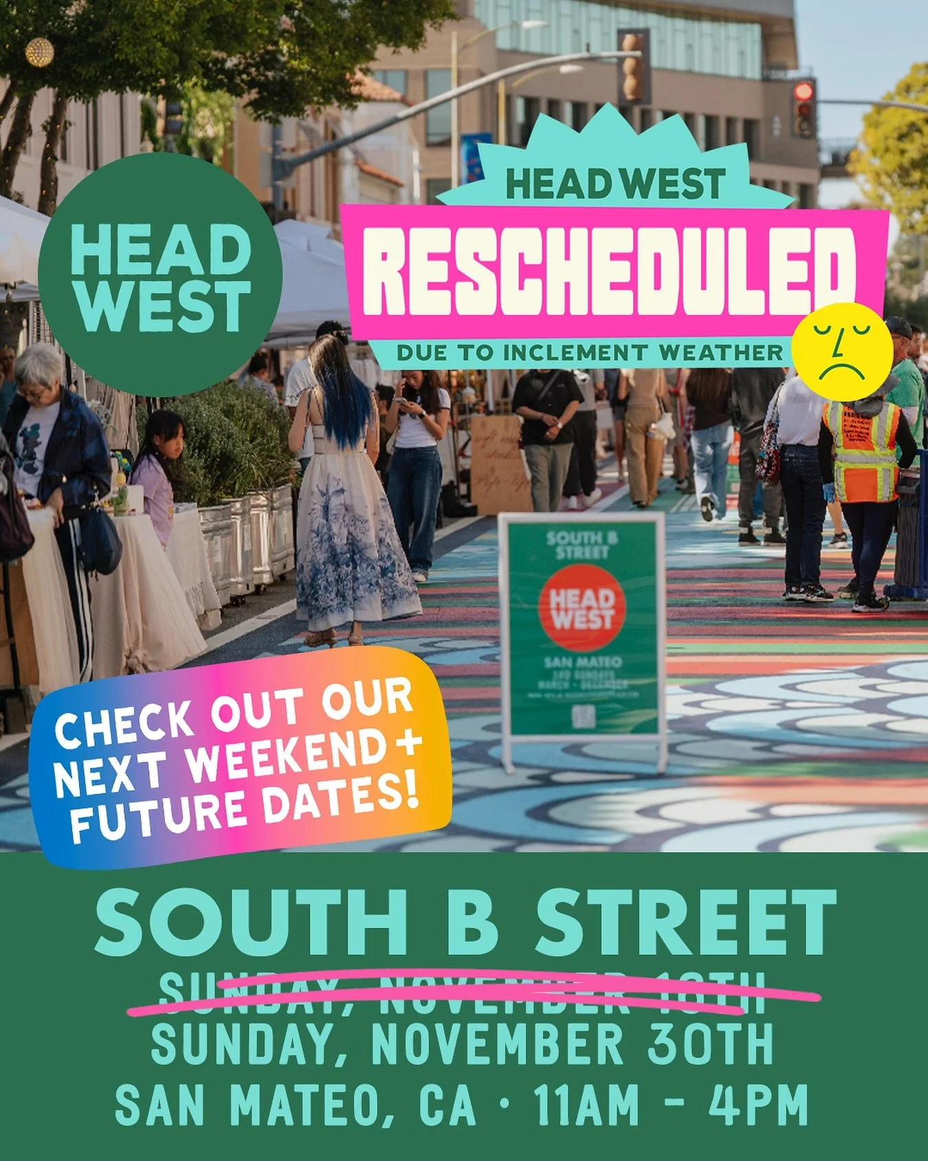 🚨 RESCHEDULE ANNOUNCEMENT 🚨

Due to the rainy weather report for this Sunday, November 16th in San Mateo, we&rsquo;ve RESCHEDULED for later this month ☔️🌈 Make a plan to come out and join us on Sunday, November 30th at South B Street @downtownsanm
