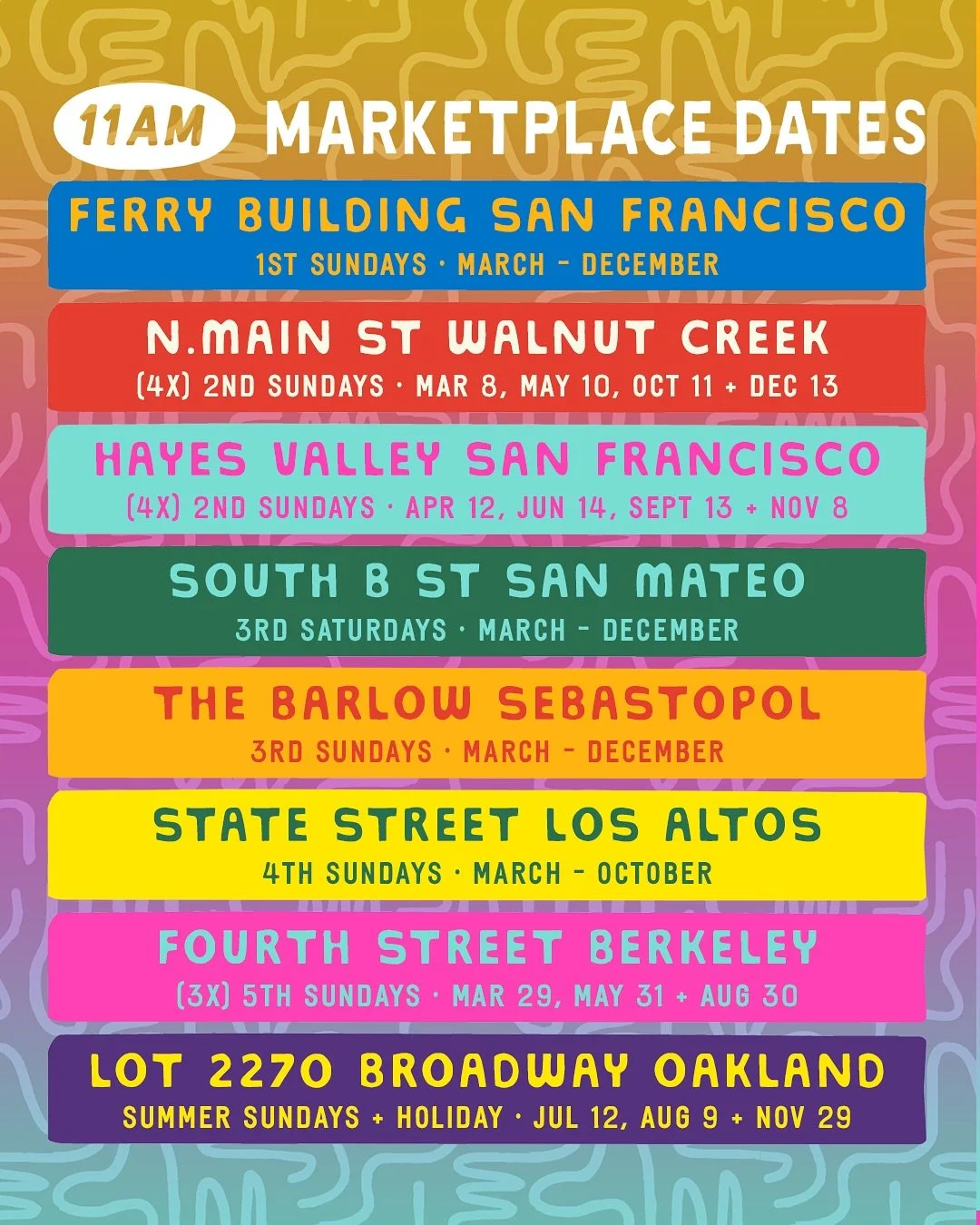 HEAD WEST 2026 | ALL DATES + VENUES 🎉☀️🎶🐾

🌞 @ferrybuilding | San Francisco
🌞 @walnutcreekdowntown | Walnut Creek
🌞 @explorehayesvalley | San Francisco
🌞 @downtownsanmateo | San Mateo
🌞 @thebarlow707 | Sebastopol
🌞 @dtlosaltos | Los Altos
🌞