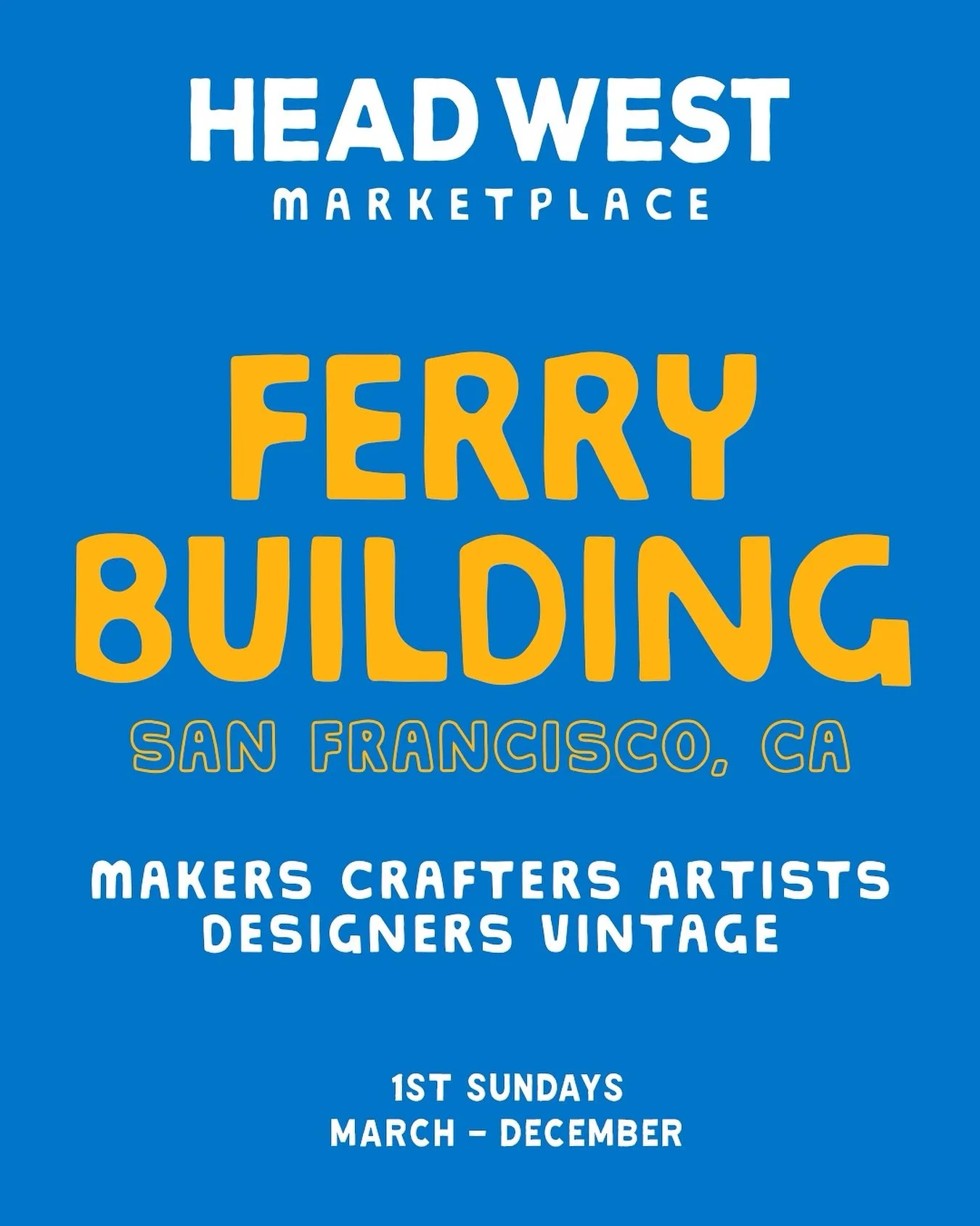 🌞🎉 San Francisco Ferry Building in 2026 🎉⛴
.
APPLY NOW + SAVE THE DATES 📲📝🗓️
.
All month long, we&rsquo;ll be shouting out the local Bay Area venues where you can find the ✨Marketplace Magic✨ throughout 2026!
.
First up: HEAD WEST returns to th