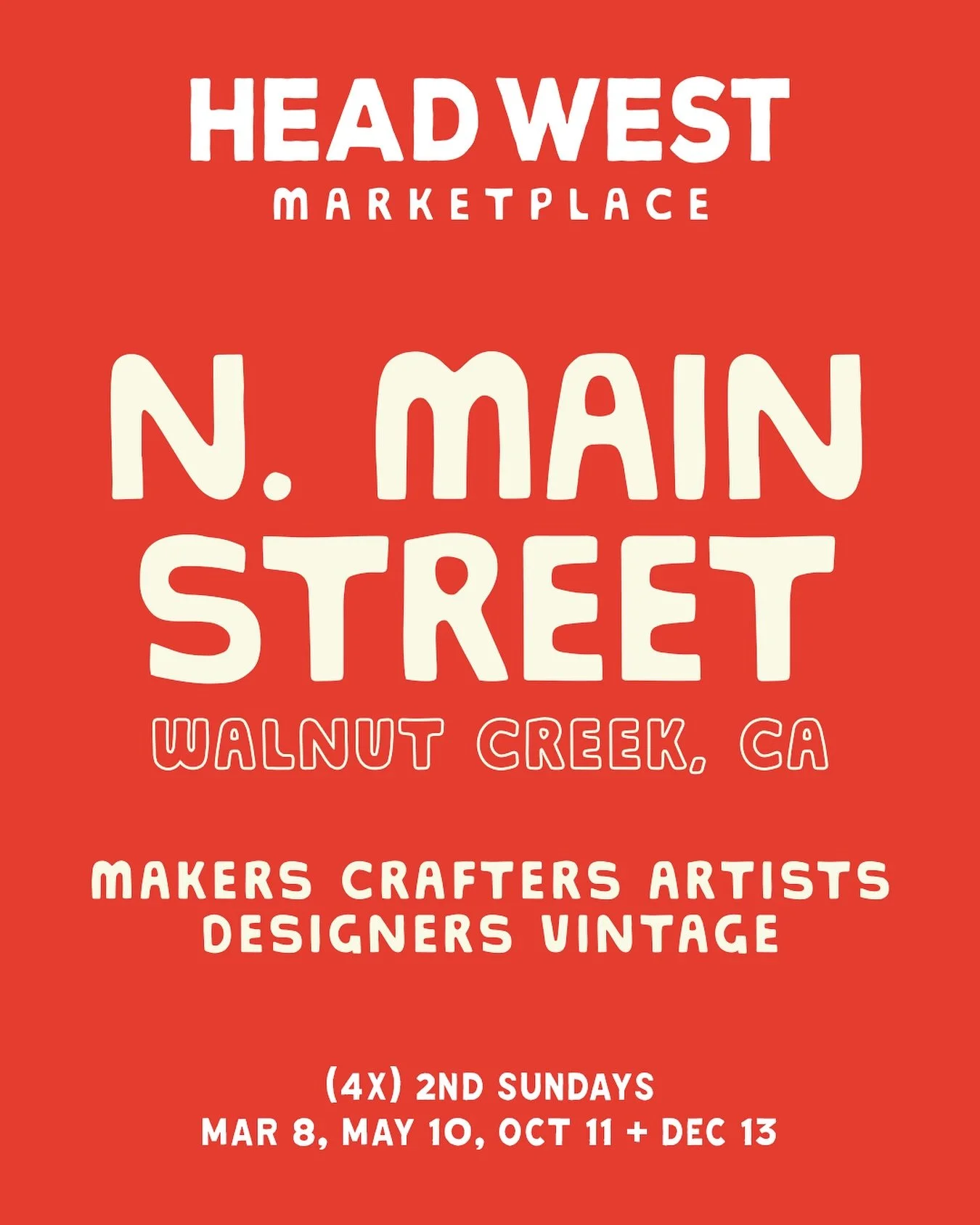 🌞🎉 N. Main Street in Walnut Creek in 2026 🌳⛲️
.
APPLY NOW + SAVE THE DATES 📲📝🗓️
.
Join us for our return to sunny Walnut Creek, CA @walnutcreekdowntown for 4 Marketplace dates in 2026 &mdash; seasonal 2nd Sundays of the month &mdash; Starting w
