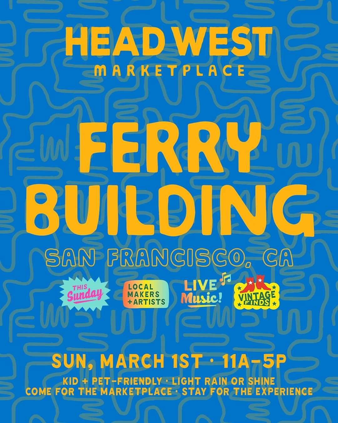 HEAD WEST THIS SUNDAY | SF FERRY BUILDING ⛴
.
We&rsquo;re so excited to finally be back at the @ferrybuilding in San Francisco, kicking off a new year of monthly Marketplaces at this iconic location! Join us this Sunday, March 1st from 11am - 5pm 🌁✨