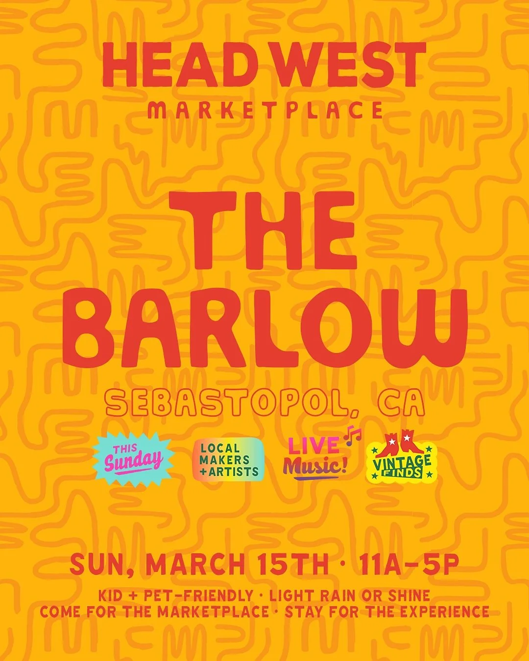 🌞HEAD WEST THIS SUNDAY | THE BARLOW in SEBASTOPOL 🍷🌾
.
Join us as HEAD WEST returns to @thebarlow707 for our 2026 Marketplace kickoff here this Sunday, March 15th ✨ We can&rsquo;t wait to reunite with all our North Bay friends! 🤗
.
📍Find us at 6