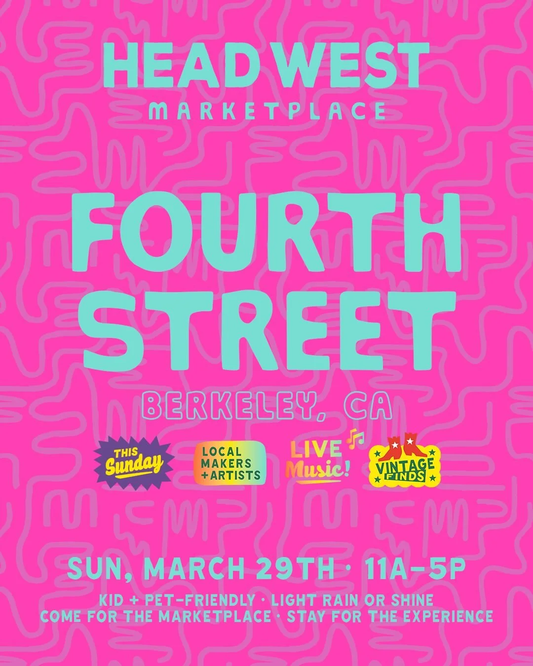 🌞HEAD WEST THIS SUNDAY | FOURTH STREET, BERKELEY 🌳✨
.
We&rsquo;re closing out a big month of great weather and even better vibes with one final March Marketplace &mdash; Join us this Sunday, March 29th as HEAD WEST returns to Fourth Street @fourths