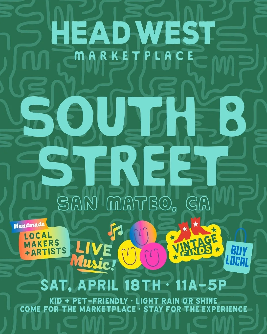 🌞HEAD WEST THIS SATURDAY | SOUTH B STREET IN SAN MATEO 🏫🌲
.
Join us this Saturday, April 18th for more Marketplace Magic✨ when we reunite on South B Street in @downtownsanmateo 🤗
.
📍Find us along pedestrian-only South B Street, from 1st Ave to 3