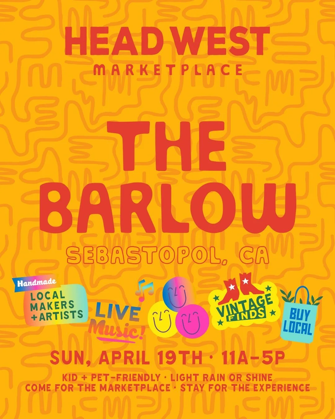 🌞HEAD WEST THIS SUNDAY | THE BARLOW in SEBASTOPOL 🍷🌾
.
Join us as HEAD WEST returns to @thebarlow707 this Sunday, April 19th for a spring celebration of creative community✨ 
.
📍Find us at 6770 McKinley Street in Sebastopol, CA | 11am - 5pm
.
SHOP