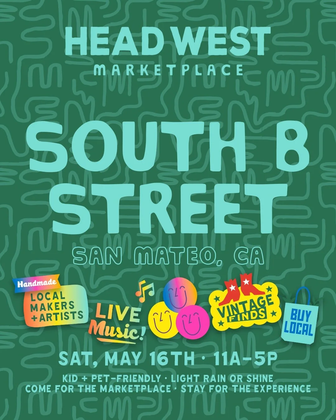 🌞HEAD WEST THIS SATURDAY | SOUTH B STREET IN SAN MATEO 🏫🌲
.
Join us this Saturday, May 16th for more Marketplace Magic✨ when we reunite on South B Street in @downtownsanmateo 🤗
.
📍Find us along pedestrian-only South B Street, from 1st Ave to 3rd