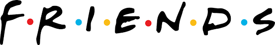 Das Bild zeigt das Logo der TV-Serie 'Friends' mit farbigen Punkten zwischen den Buchstaben.