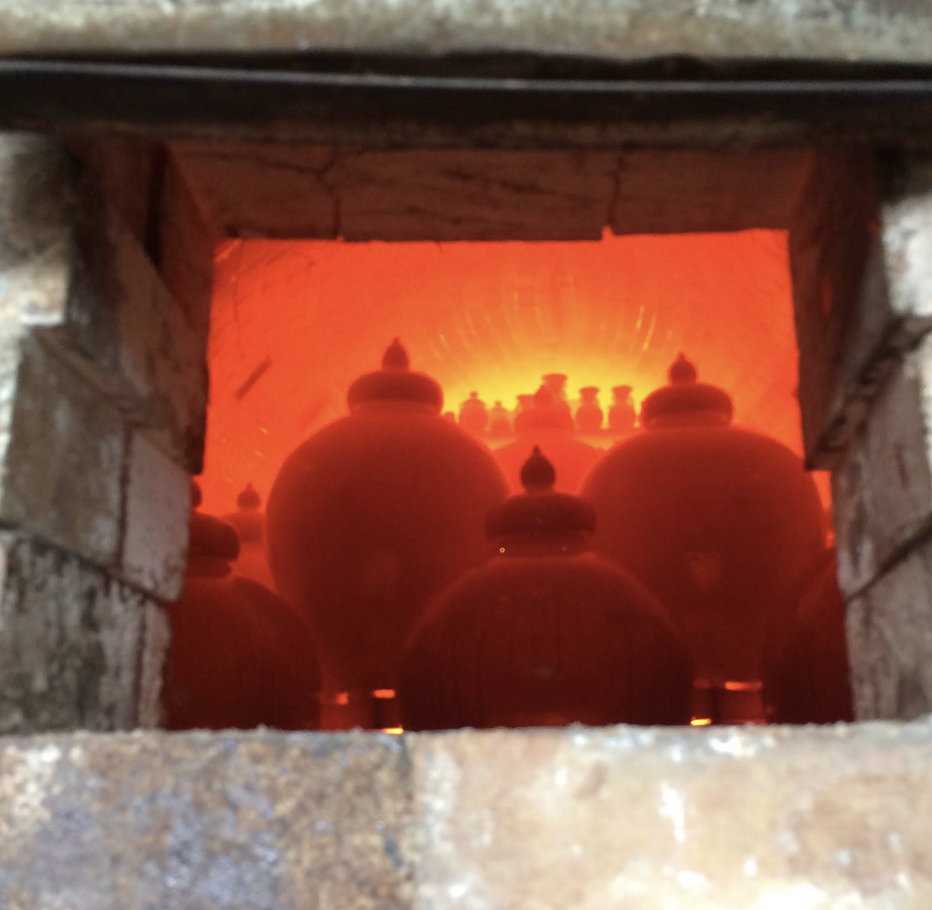 Looking into the wood kiln at Daniel Johnston Pottery