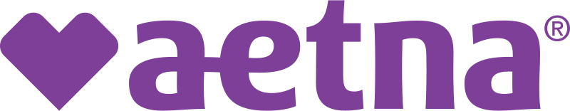 A purple text logo with the word "aetna" and a purple heart symbol to the left of the text.