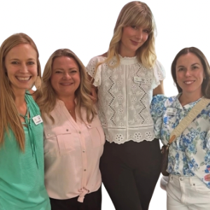 Picture of the four female Doctors of Chiropractic focusing on prenatal, pediatric and family chiropractic care from The Chiropractic Place for Mommy & Me in Aledo, Texassmiling with their arms around each other