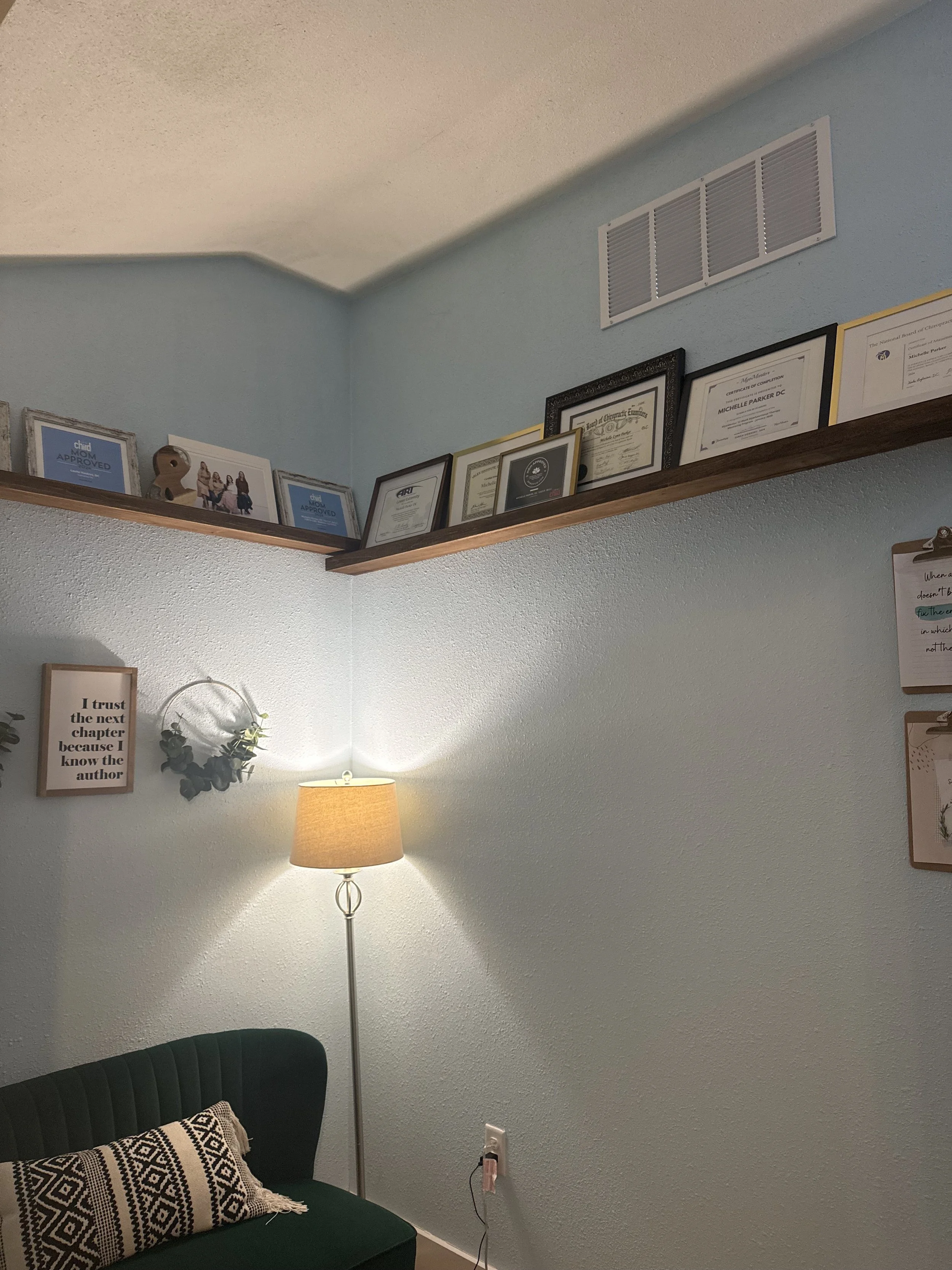 Numerous credentials and certifications from the four Doctors of Chiropractic at The Chiropractic Place for Mommy and Me in Aledo, Texas