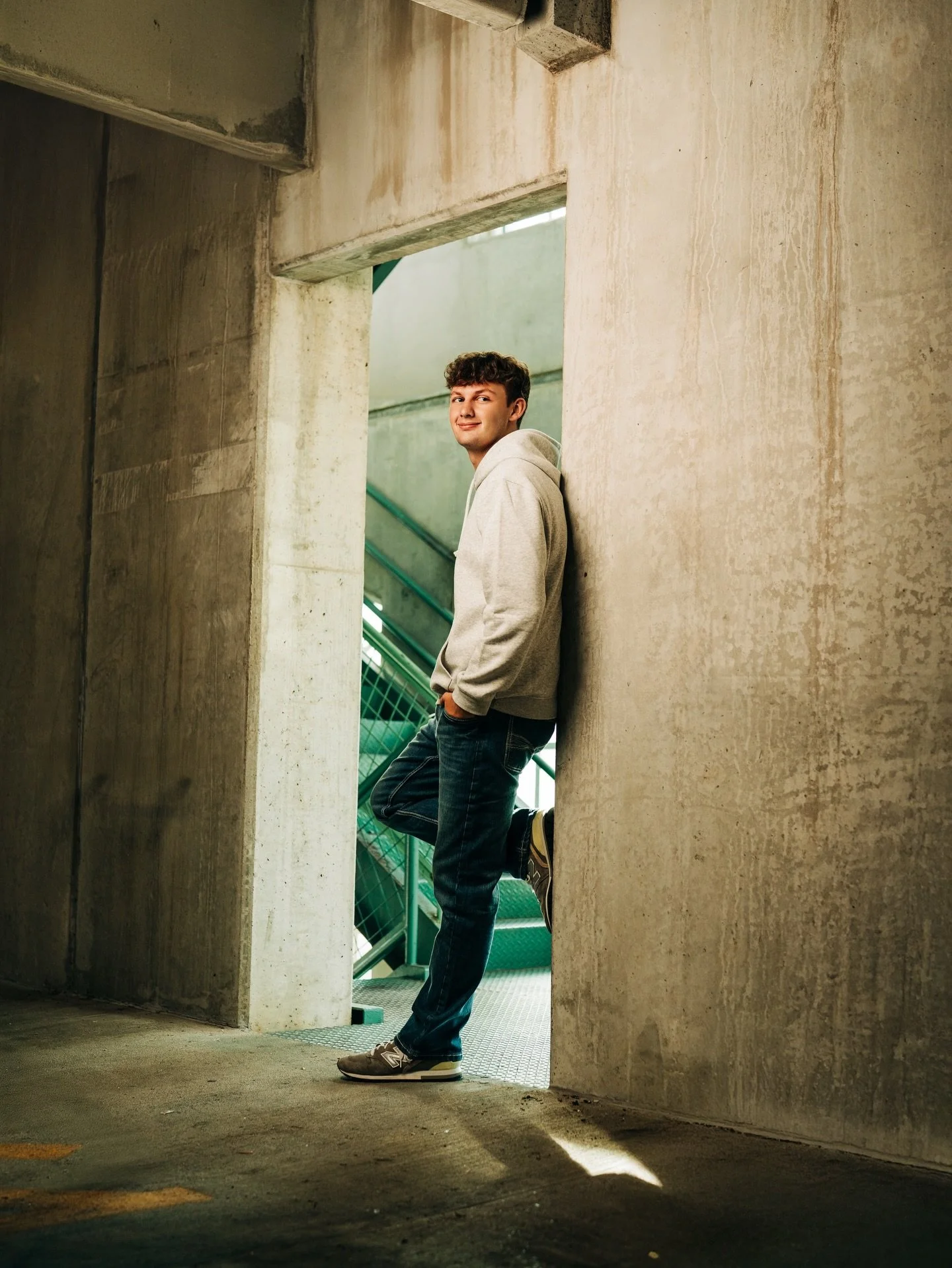 Swipe to see BTS of this parking garage shot of Caden. Trusting your photographer can be tough when you see some of the locations we shoot at. Trust the process, it always works out.