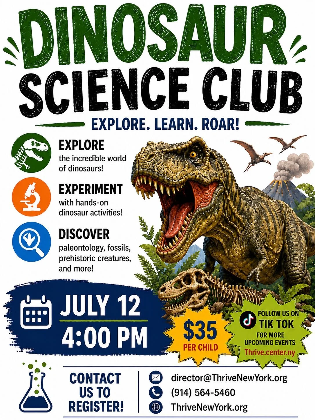 Flyer of an upcoming Dinosaur Science Club