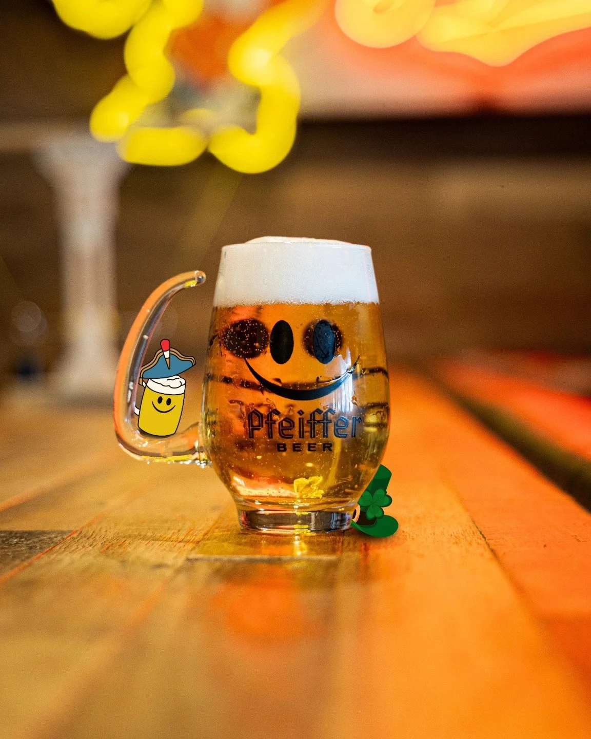Lucky Pours &amp; Happy Mugs! 

St. Patrick&rsquo;s Day just got a whole lot happier! Our Happy Mug is serving up Pfeiffer Famous, topped with good vibes and a lucky leprechaun hat. Whether you&rsquo;re celebrating with a pint or just feeling festive