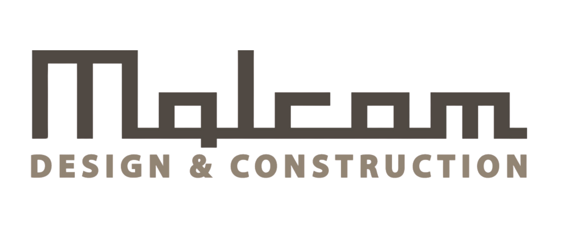 Logo for M.M. Design & Construction featuring stylized building outlines and the company name